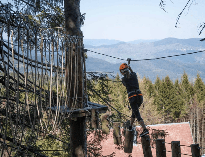 Vue du parc aventure à proximité de l'appartement à Munster (Alsace)